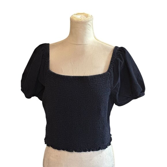 AMERICAN EAGLE Cropped Top Corduroy Short Puffy Sleeve Smocked Size XLL  Grunge - Picture 1 of 6